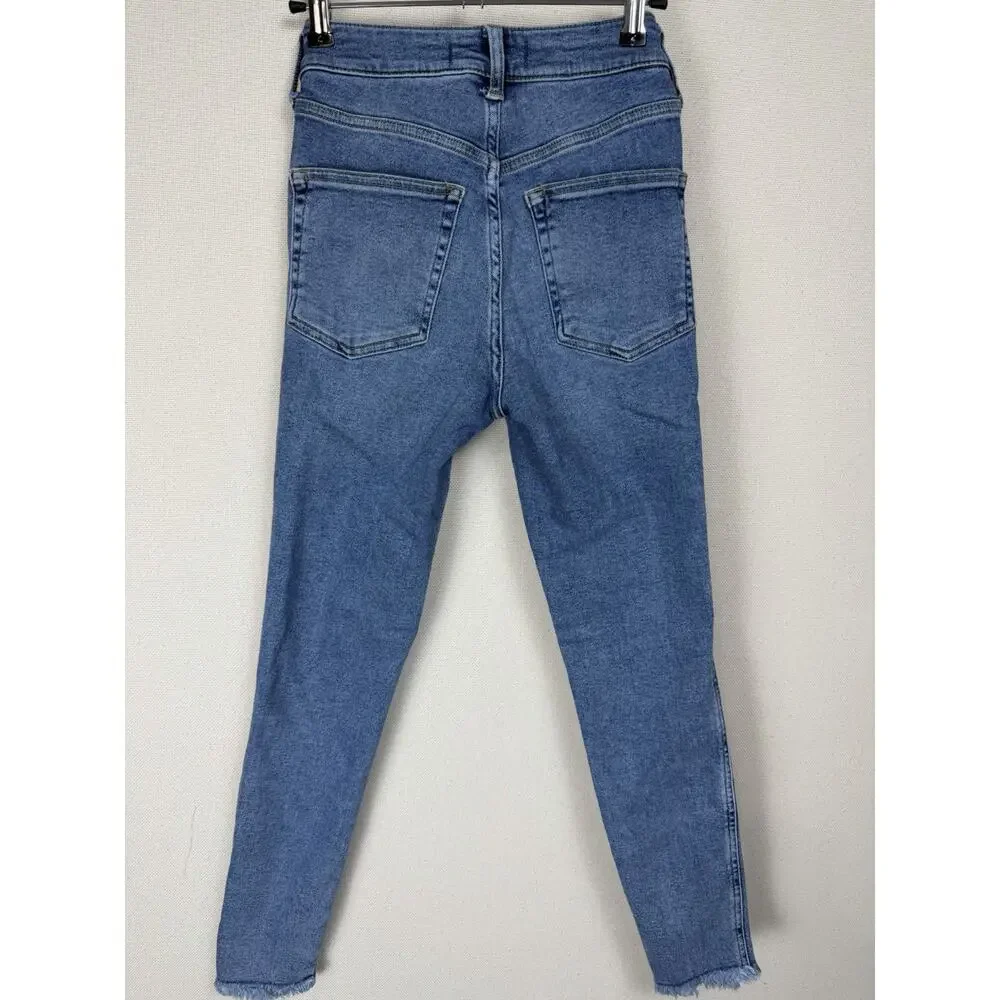 We The Free People Jeans Size 26 High Rise Skinny Stretch Frayed Hem Blue Denim - Picture 13 of 14